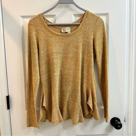 Anthropologie Saturday Sunday Wendy Waffle Knit Thermal Top Ruffle Wrap Back XS - Picture 1 of 11